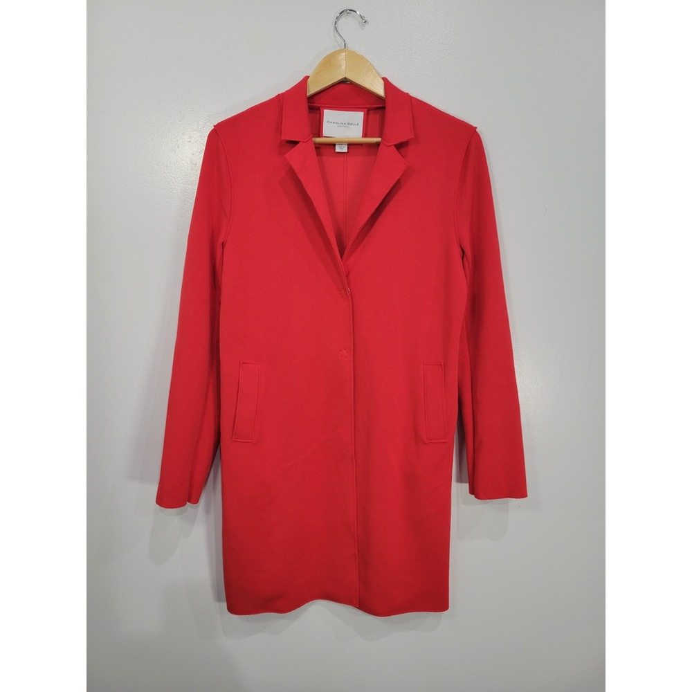 Carolina Belle Montreal Womens Red Longline Open Front Blazer Jacket Medium‎